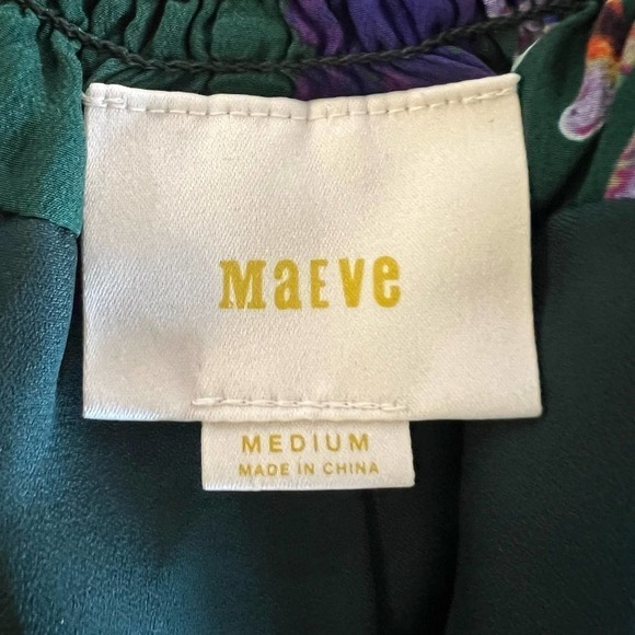 Maeve Tallie Open Shoulder Silk Blouse Size Medium Green Floral Anthropologie - Picture 9 of 10